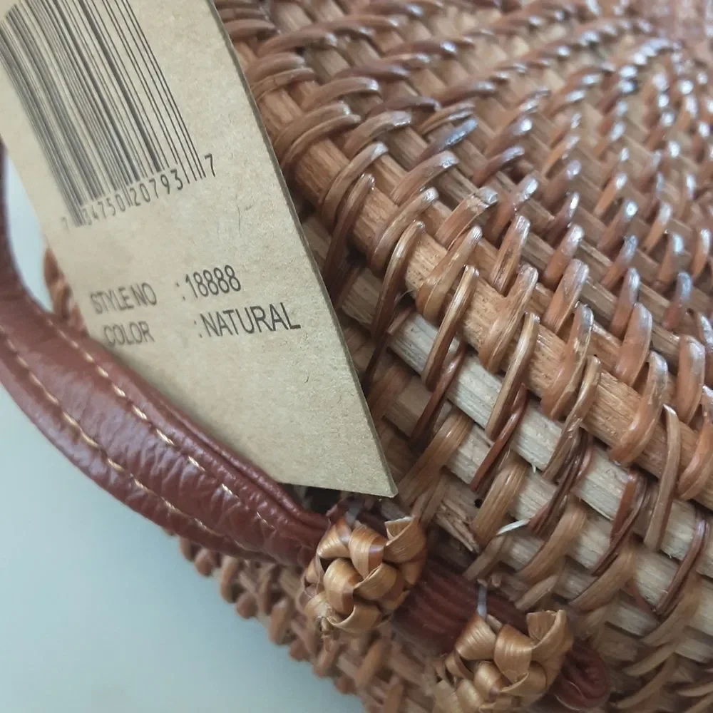 SAVANNAH Natural Fiber Rattan Round Woven Caramel Crossbody Bag NWT